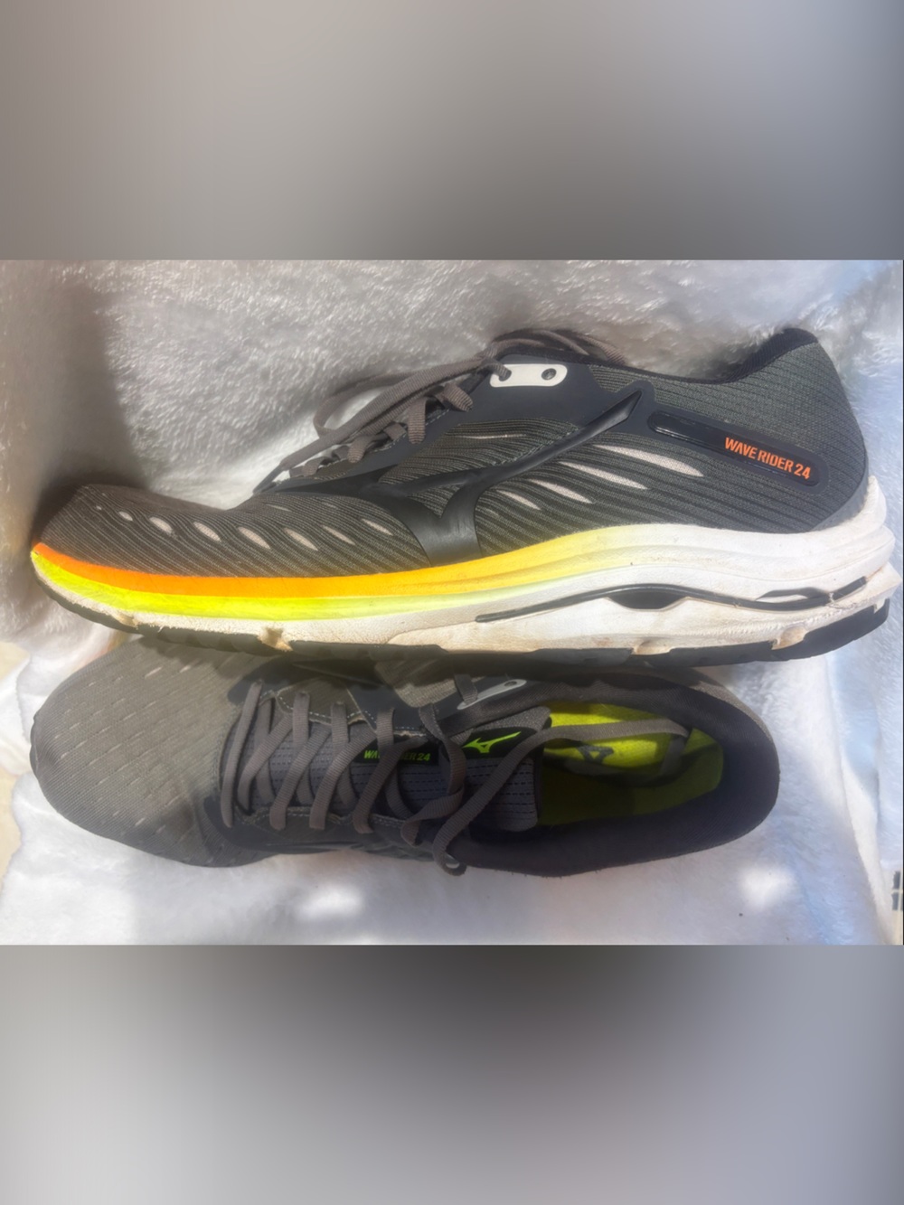 Grey Athletic Shoes with Neon Yellow Accents